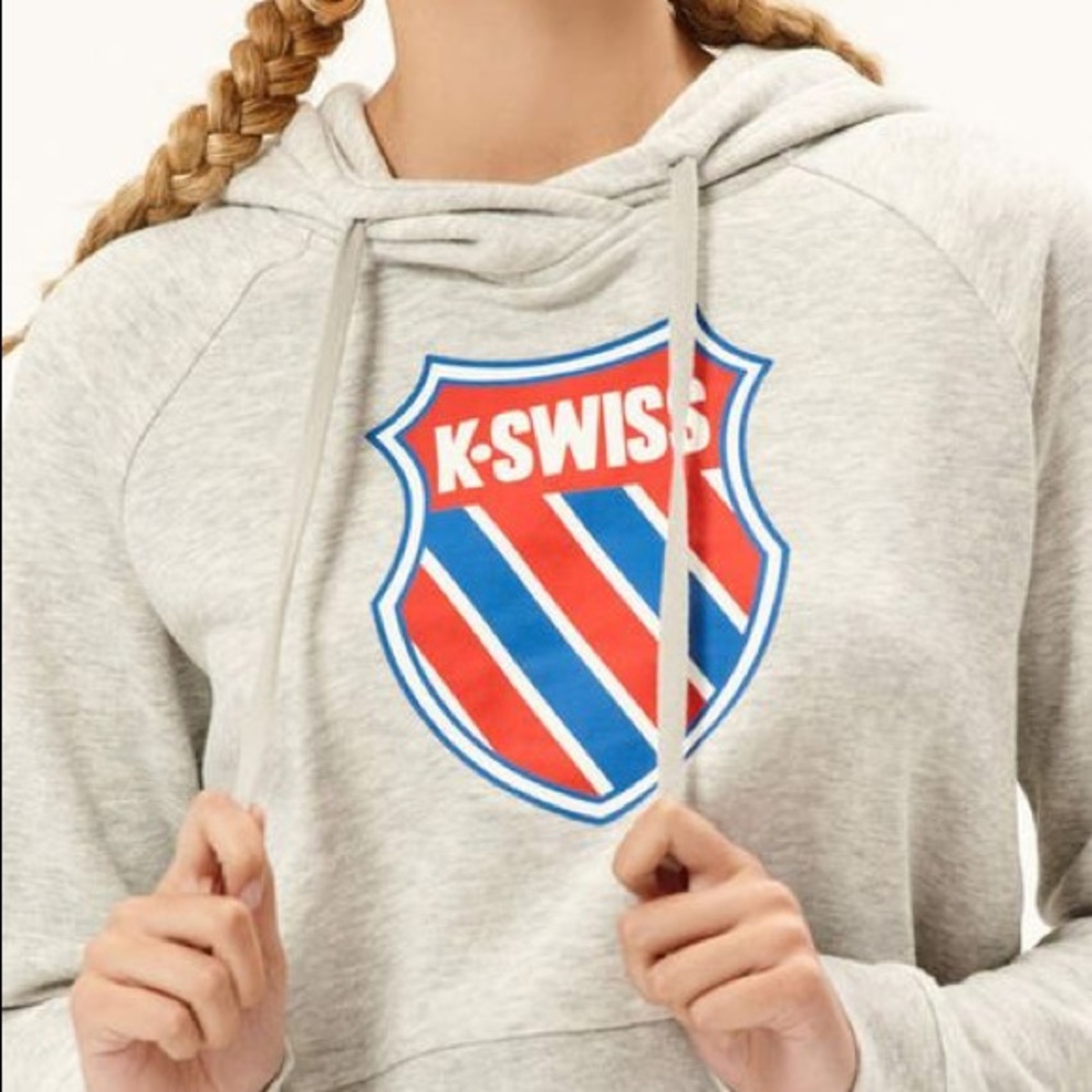 K-Swiss Grind Cropped Logo Hooded Sweatshirt Heather Grey M - Picture 2 of 9
